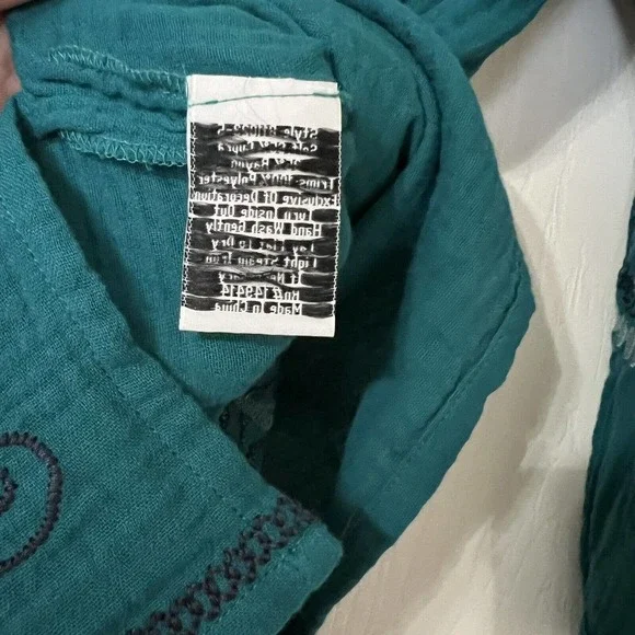 Johnny Was NWOT Merrick Embroidered Button Down Shirt Gauze Tunic Teal Green - Picture 8 of 8